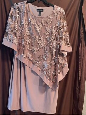 Alex Evenings Rose Blush Sequin Floral Overlay Dress